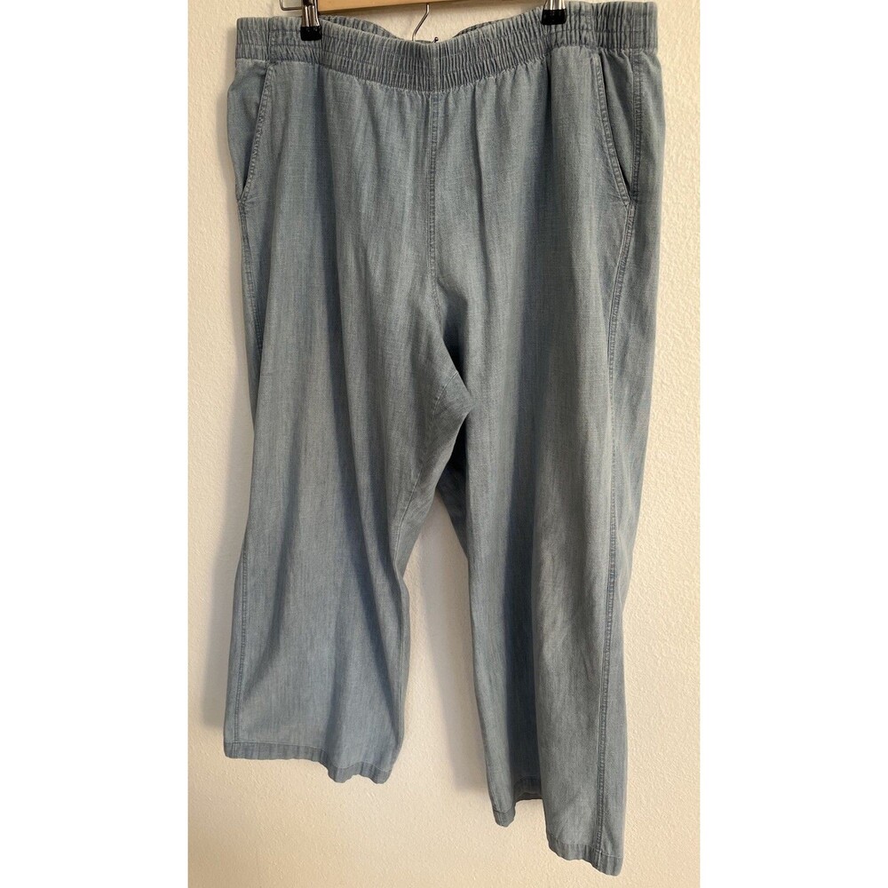 Coldwater Creek Womens Sz 16 Light Wash Chambray Blue Pants Elastic Waist Boho